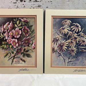 Pair Lee Roberson Flower Prints Signed July Roses September Susans Floral Prints